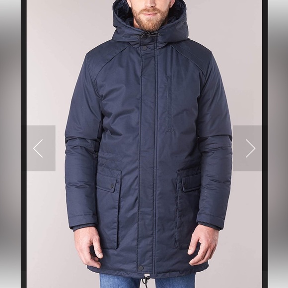 Selected Homme Identity Hooded Coat Winter Rain Heavy Jacket Blue Mens L Zip Up - Picture 16 of 16